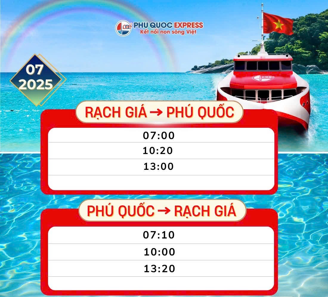 Thông Báo: Lịch Tàu Rạch Giá - Phú Quốc 7/2025 (tàu Phú Quốc Express)