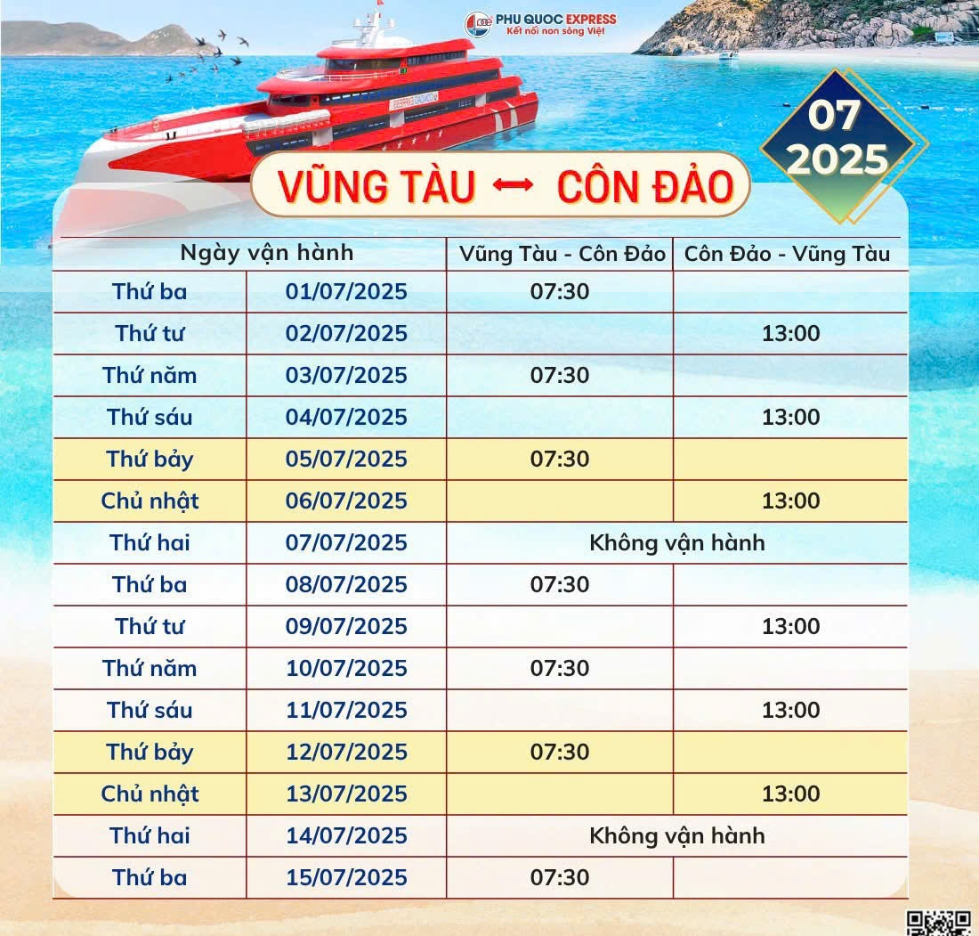Lịch Tàu Vũng Tàu - Côn Đảo 7/2025 (Tàu Thăng Long)