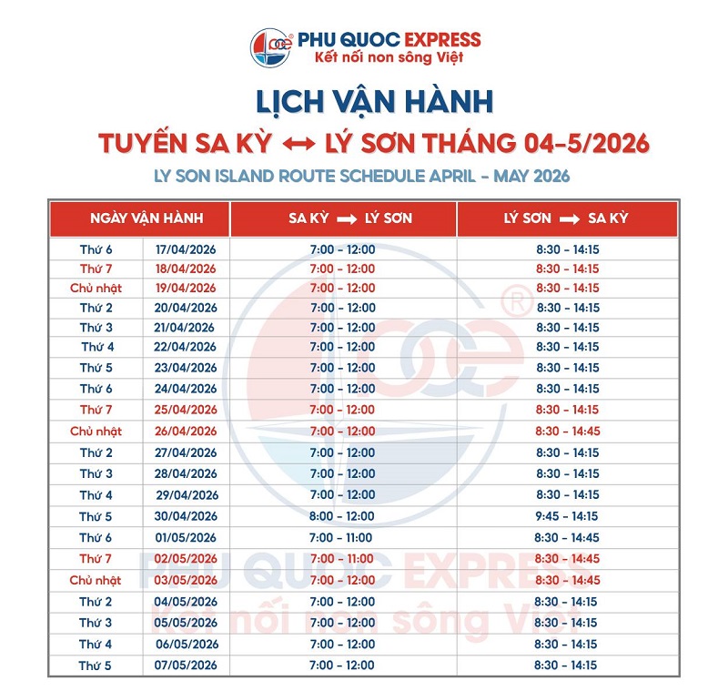 Vé tàu Phú Quốc Express 27 Sa Kỳ - Lý Sơn đặt vé trực tuyến