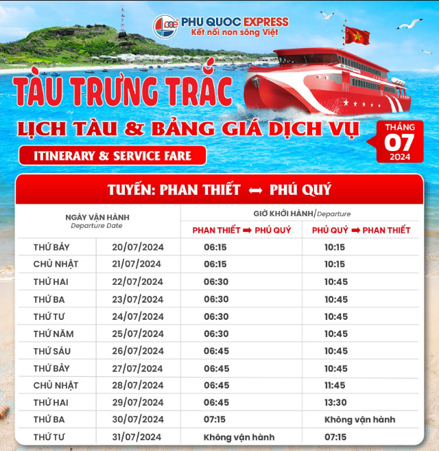 THÔNG BÁO LỊCH VẬN HÀNH PHAN THIẾT PHÚ QUÝ THÁNG 7/2024